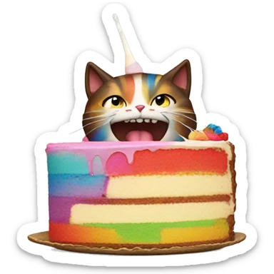 rainbow cat eating cake sticker