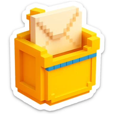 3D voxel style icon of a mail pocket, viewed from an angle, with a visible envelope inside sticker