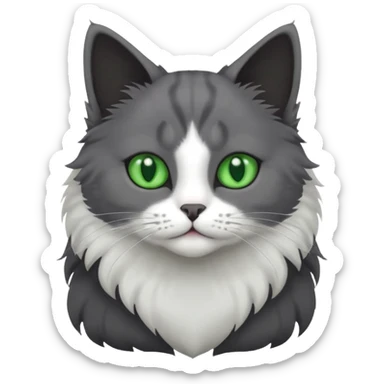 one dark grey and white cat and one completely solid dark grey cat with green eyes and only white paws sticker