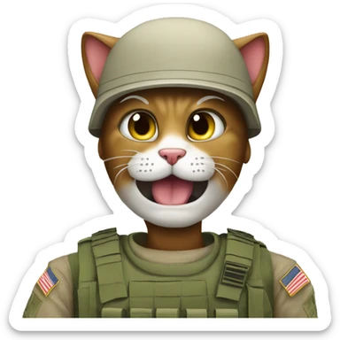 cat mad at military guy sticker