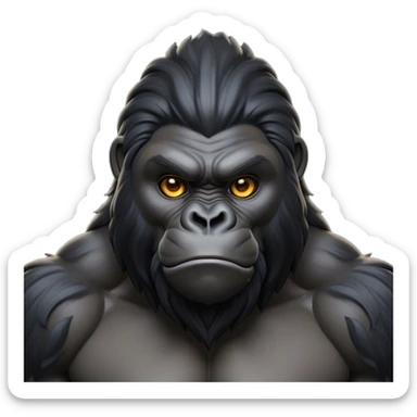 Cinematic Noble mountain Gorilla Portrait Emoji, Poised and majestic, with a powerful, muscular frame accentuated by a distinguished black and grey mane and piercing, wise eyes, Simplified yet sharp and sophisticated features, highly detailed, glowing with a soft, regal jungle glow, high shine, intelligent and commanding, stylized with an air of imperial strength, focused and resolute, soft glowing outline, capturing the essence of a watchful guardian that feels as though it could step out of the screen with effortless authority! sticker