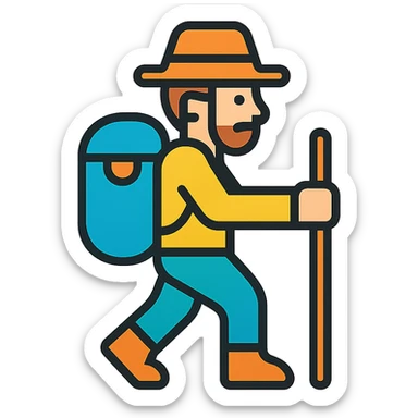color outline icon of an explorer with a walking stick sticker