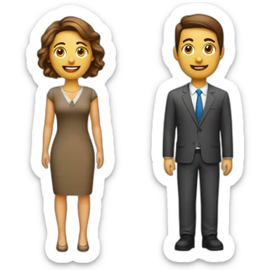 pareja de negocios con computadora sin corbata ambos pelo castaño sticker