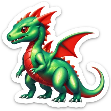 Cute Shiny green iridescent Guilmon-Salandit-Fakémon-hybrid-creature (full body)  sticker