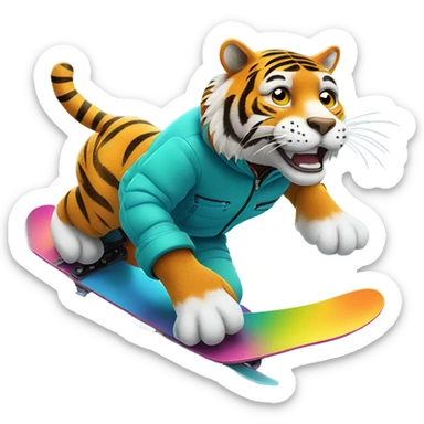 Tiger snowboarding  sticker