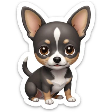 Very Dark grey and black Chihuahua with white markings sticker