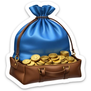leather bag on top of blue coins stack sticker