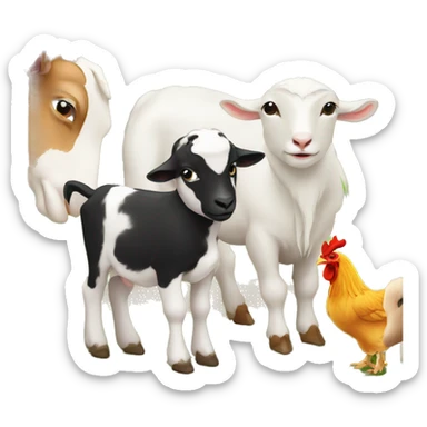 A calf, a goat and a chicken on a farm  sticker