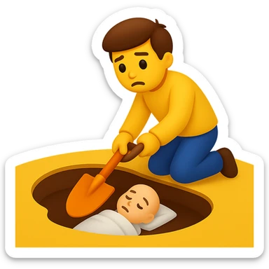 A man placing a body in a hole with a shovel, emoji style sticker