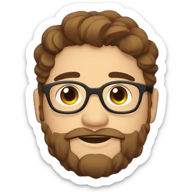 Chubby, non binary, round glasses, attached long brown hair, beard, sleepy smiling hug sticker