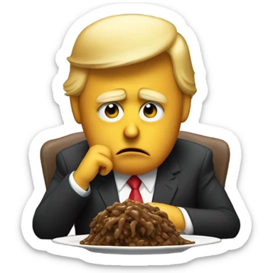 sad donald trump with poop emoji on a plate sticker