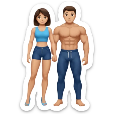 topless big boobs brunette woman unzipping muscular man's pants sticker