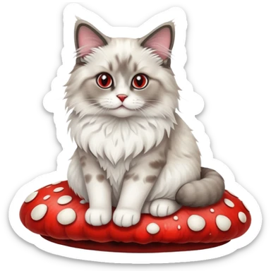A ragdoll cat sitting on a mushroom sticker