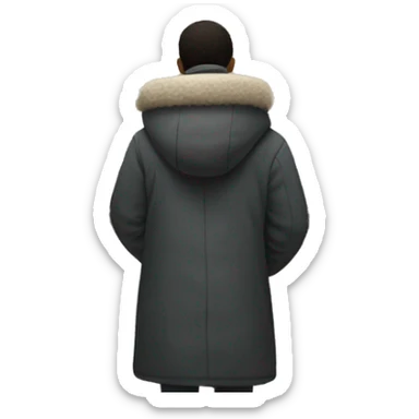 Person wearing a big winter coat looking at a painting sticker