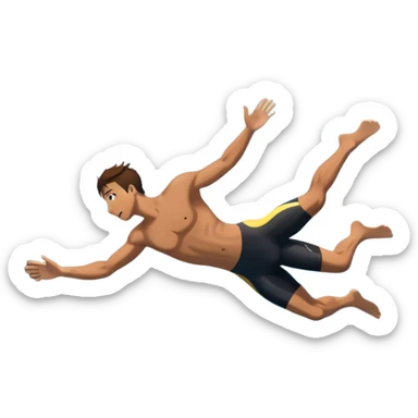 A diver mid-air, plunging from a high cliff into the sparkling ocean below. The background features rugged cliffs, clear blue water, and a bright sky, emphasizing the excitement and danger of the sport with a sense of freedom and adventure. sticker