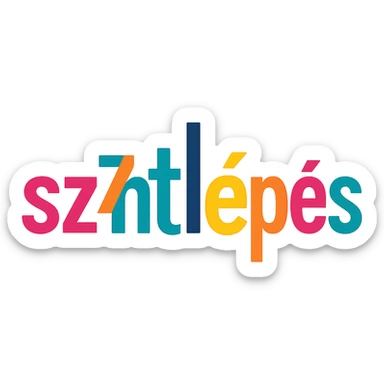colorful modern text image with the word 'szintlépés' in the center, varied colorful fonts, no emoji or face sticker