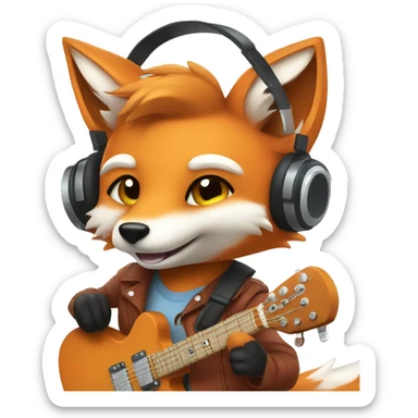 cute fox wearing headphones and playing an electric guitar sticker