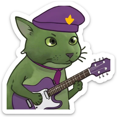 Grey cat playing a purple guitar sticker