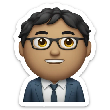 a young man with a fatter face, fair skin, straight black hair and glasses sticker