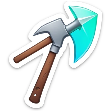 Clash of Clans aesthetic: Cinematic Playful Pixel 3D Pickaxe Portrait Emoji, rendered in a 3D vector-style similar to standard emojis with minimal shading and bold, simplified shapes. A compact, distinct form with signature details, softly glowing with a pixelated adventure charm. Simplified yet unmistakably iconic, highly detailed and consistent, glowing with a soft radiance and high shine. Stylized with a touch of classic pixel-art charm and a soft glowing outline, capturing the essence of a beloved gaming relic with a friendly, playful manner! sticker