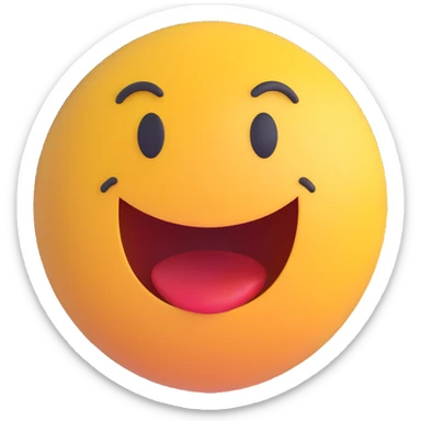 3D smiley emoji, round shape, surprised face, with the text "random" sticker