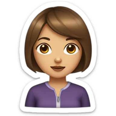 brunnete girl with bob haircut and shiba inu sticker