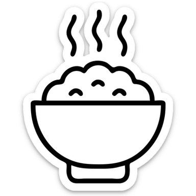 A clean outlined icon of a bowl with orange rice and steam rising sticker