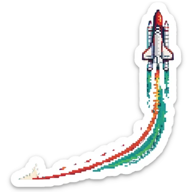 green red gradient color rocket, space shuttle with flame trail sticker