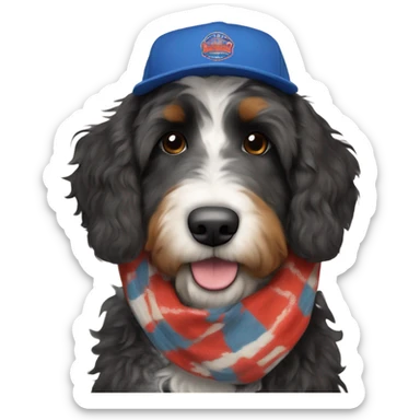 Bernedoodle with knoxville smokies hat and scarf sticker