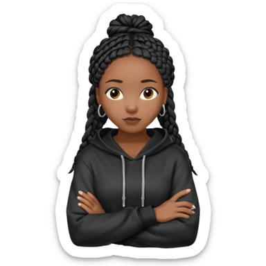 African American dark skin girl with long black box braids wearing a plain black hoodie  with arms folded sticker