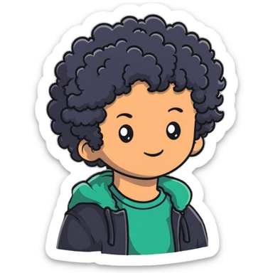 Teen boy with curly hair, casual clothes, friendly expression sticker