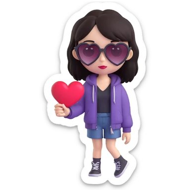 emo girl with heart-shaped sunglasses, dark hair, mysterious vibe sticker