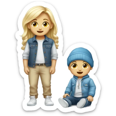 A small baby boy and a  girl in casual fashion sticker