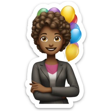 Decoradora de eventos (chica joven pelo castaño y piel clara), trabajando con globos  sticker