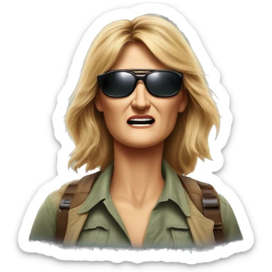 Laura Dern pulling off her sunglasses, looking shocked, in Jurassic Park sticker