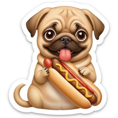 Pug eating a hotdog sticker