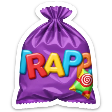 Candy wrapper with the word rap sticker