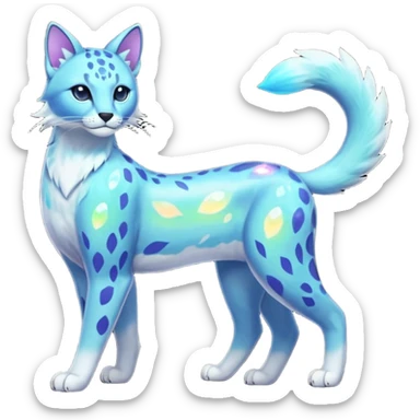 Colorful Iridescent Shiny Pastel Nebulae Glowing Neon Bioluminescent Bright Icy Elemental Pawny Majestic Elegant Thin Long Mature Realistic Liepard-Amaura-Litten-Sprigatito-Caracal-Lynx-Genet-Civet-Glaceon-Pokémon-fusion-creature (full body) sticker