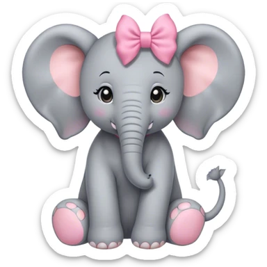 Cute grey elephant with a pink bow sitting down sticker