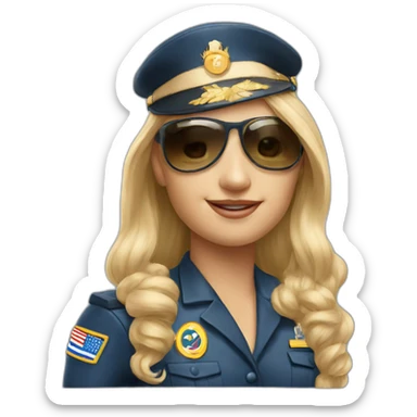 young long blonde hair female airplane Captain with sun glasses and Captain cap sticker