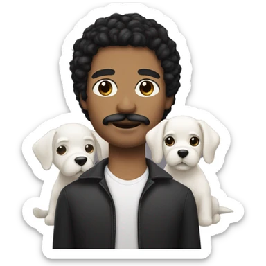 Black haired man with a mustache, white skin, and a white puppy sticker