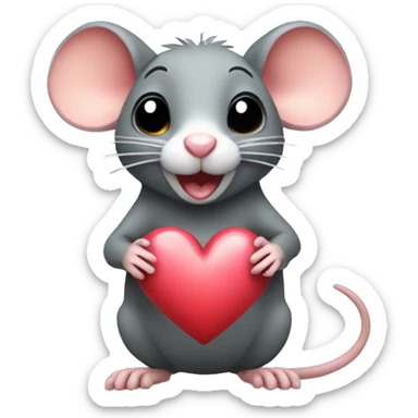 Rat holding up a heart sticker