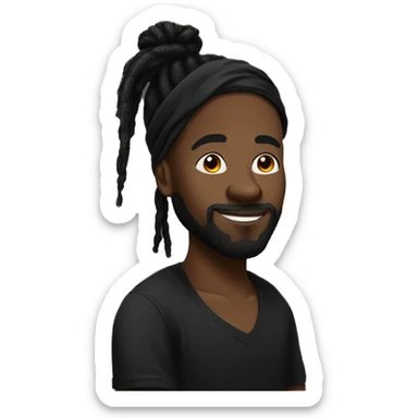 Black man with a dreadlock bun with a undercut with a black bandana on his head with black t shirt with no beard sticker
