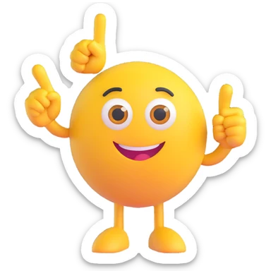 A yellow round emoji character with big eyes and a confident smile, clearly pointing both index fingers at itself. Strong “ME!” expression. Bold cartoon style, isolated on white sticker