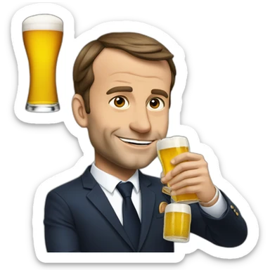 Macron qui boit une bière et qui sourit sticker