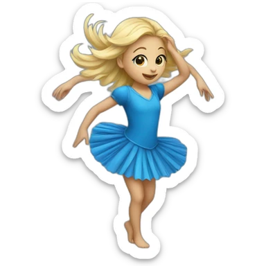 little blonde girl dancing in a blue bird costume sticker