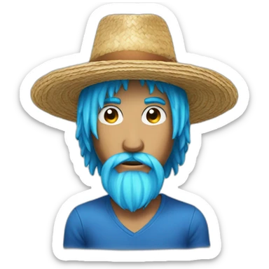 a man with straw hat and mane blue hair sticker