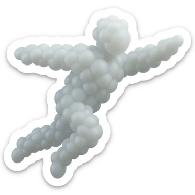 flying person made entirely of small very white fluffy convex clouds, matte glass style, minimalism, no background sticker