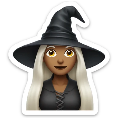 A woman with white long hair and witch's hat  sticker