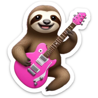 sloth with pink electric guitar sticker